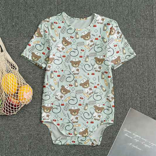 Teddy Bear Doctor Pattern Print Men's Bodysuit