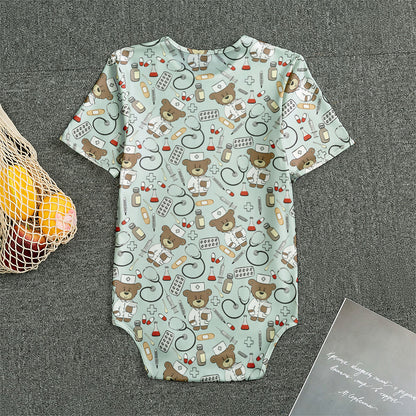 Teddy Bear Doctor Pattern Print Men's Bodysuit