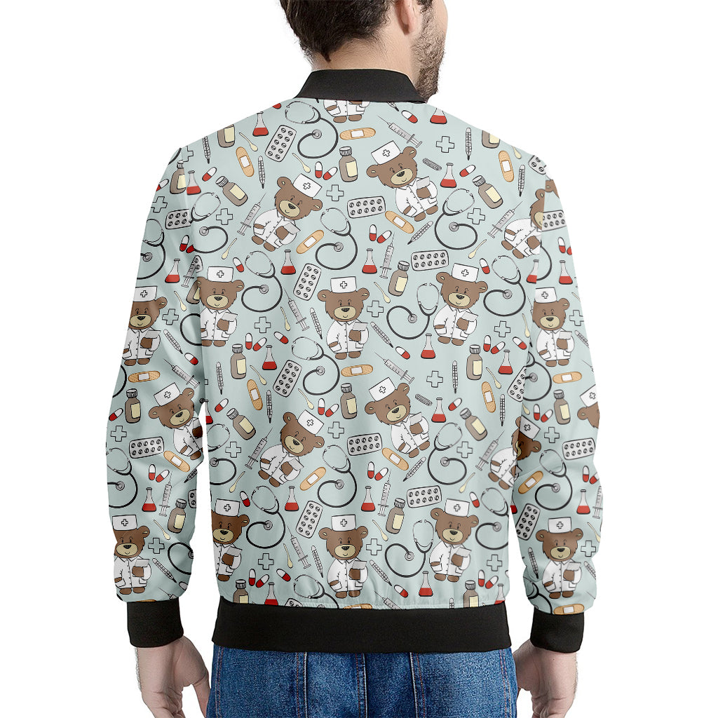 Teddy Bear Doctor Pattern Print Men's Bomber Jacket