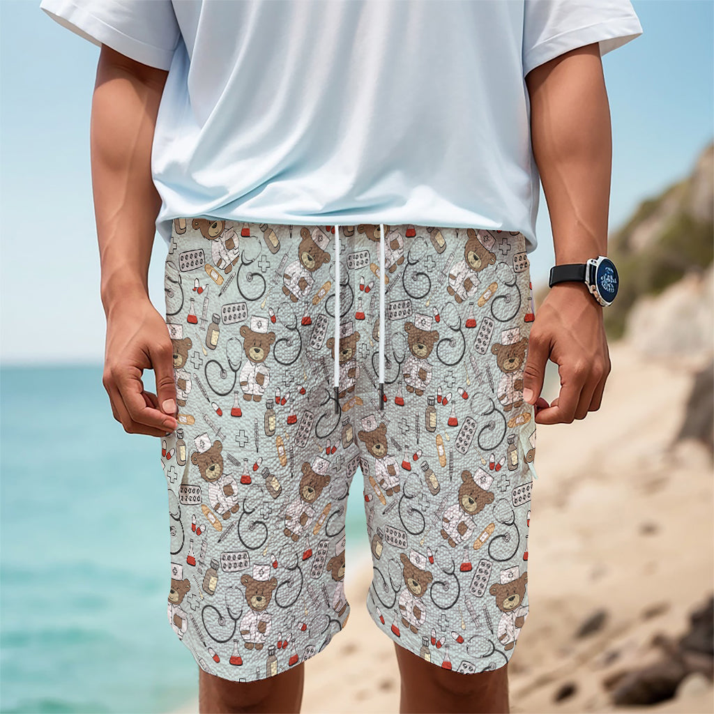 Teddy Bear Doctor Pattern Print Men's Cargo Shorts