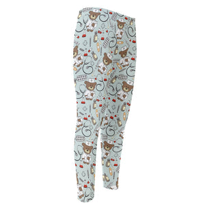 Teddy Bear Doctor Pattern Print Men's Compression Pants