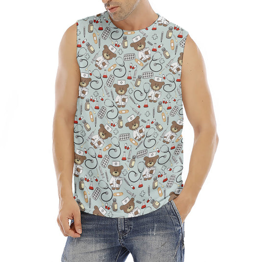 Teddy Bear Doctor Pattern Print Men's Fitness Tank Top