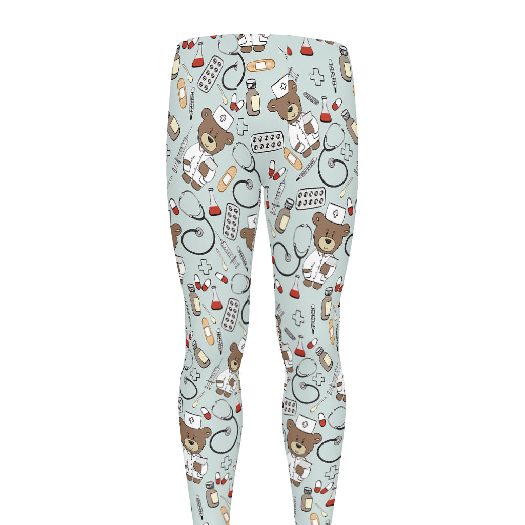 Teddy Bear Doctor Pattern Print Men's leggings