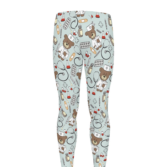 Teddy Bear Doctor Pattern Print Men's leggings
