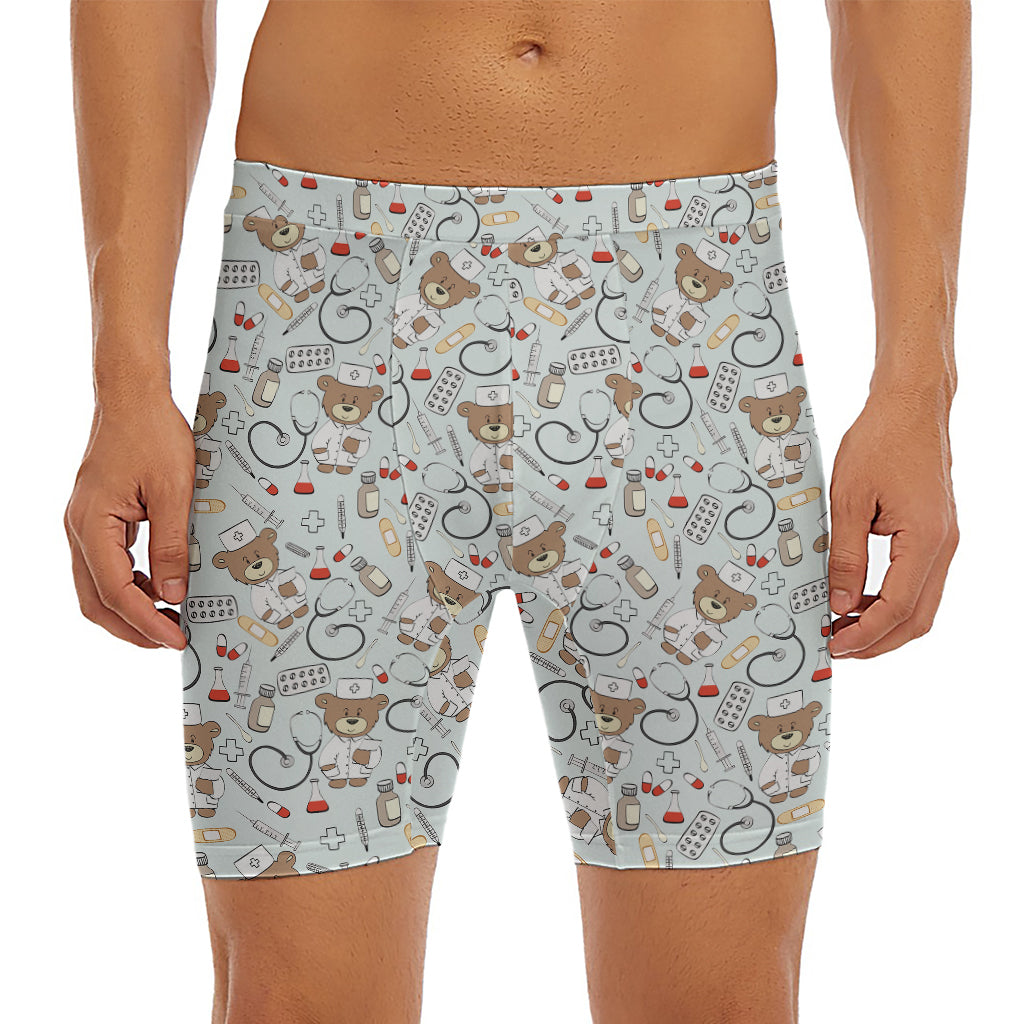 Teddy Bear Doctor Pattern Print Men's Long Boxer Briefs
