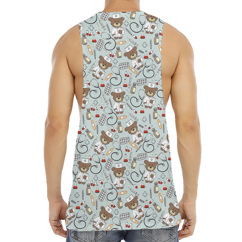 Teddy Bear Doctor Pattern Print Men's Muscle Tank Top