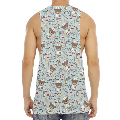 Teddy Bear Doctor Pattern Print Men's Muscle Tank Top