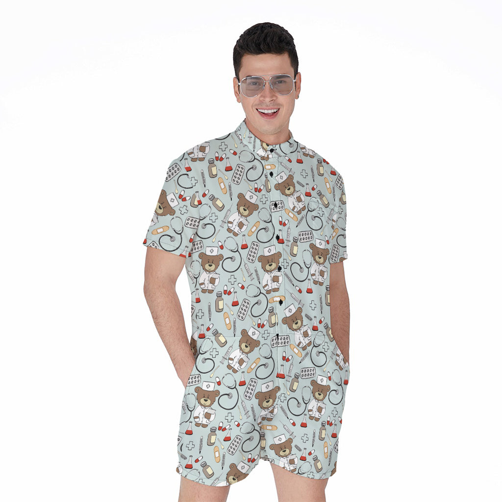Teddy Bear Doctor Pattern Print Men's Rompers