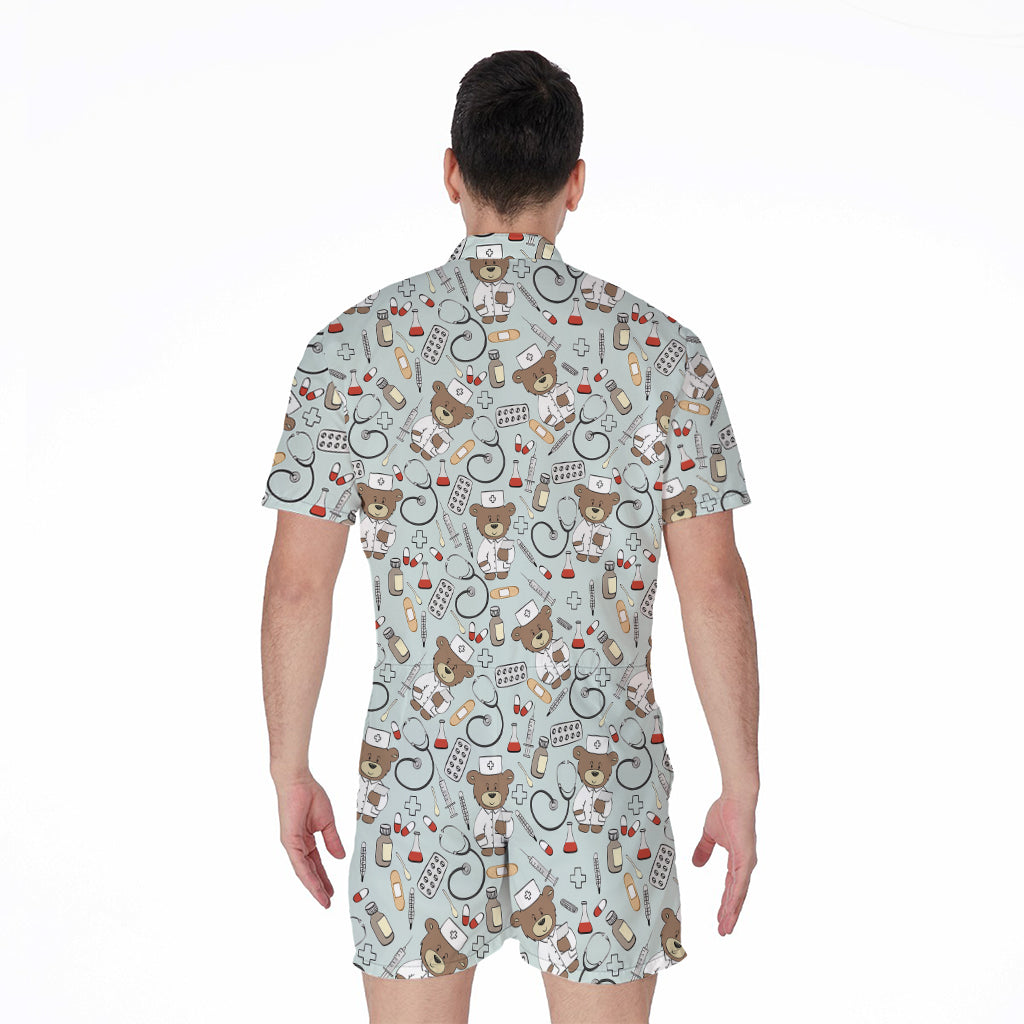 Teddy Bear Doctor Pattern Print Men's Rompers