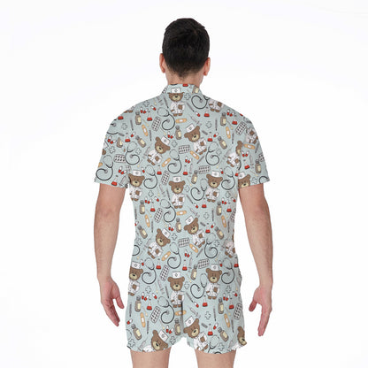 Teddy Bear Doctor Pattern Print Men's Rompers