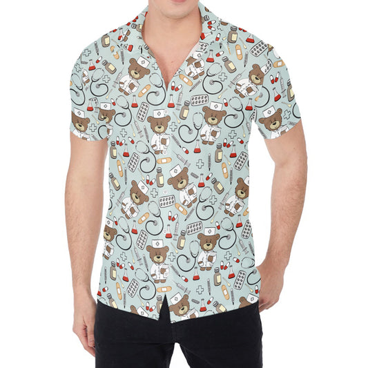 Teddy Bear Doctor Pattern Print Men's Shirt