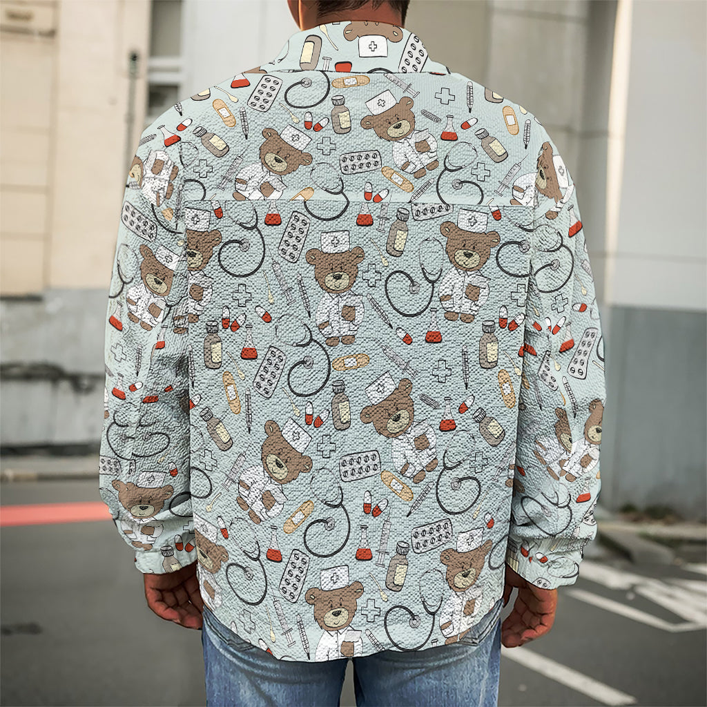 Teddy Bear Doctor Pattern Print Men's Shirt Jacket