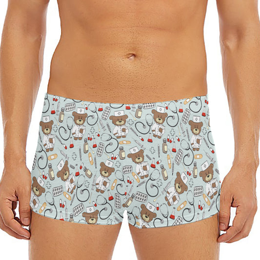 Teddy Bear Doctor Pattern Print Men's Short Boxer Briefs