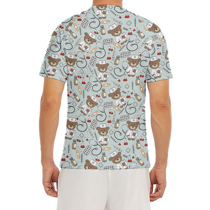 Teddy Bear Doctor Pattern Print Men's Short Sleeve Rash Guard