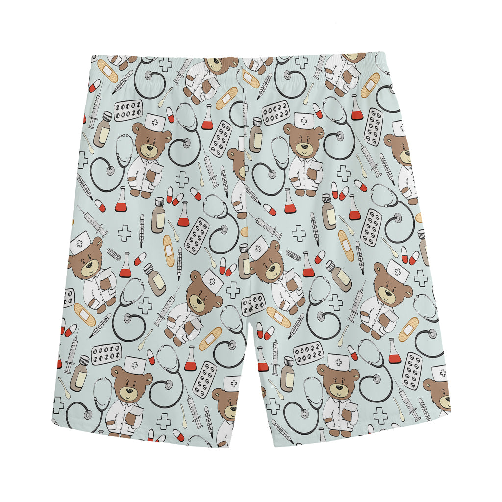 Teddy Bear Doctor Pattern Print Men's Sports Shorts