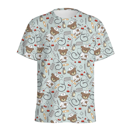 Teddy Bear Doctor Pattern Print Men's Sports T-Shirt