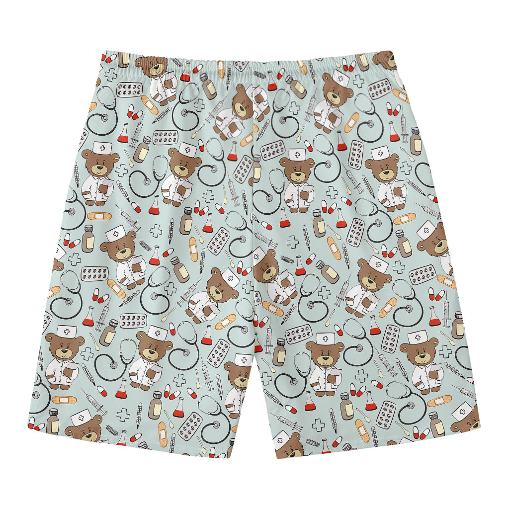 Teddy Bear Doctor Pattern Print Men's Swim Trunks