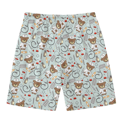 Teddy Bear Doctor Pattern Print Men's Swim Trunks