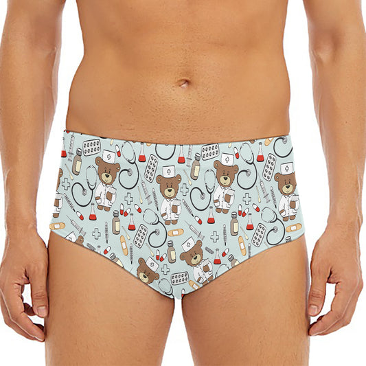 Teddy Bear Doctor Pattern Print Men's Triangle Swim Briefs