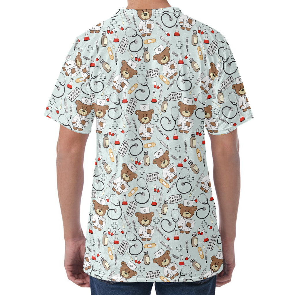 Teddy Bear Doctor Pattern Print Men's Velvet T-Shirt