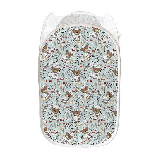 Teddy Bear Doctor Pattern Print Mesh Laundry Hamper