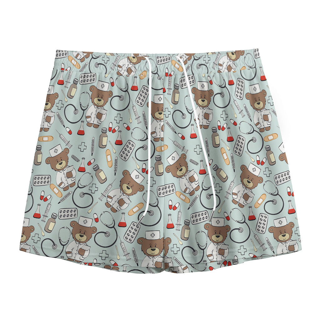 Teddy Bear Doctor Pattern Print Mesh Shorts