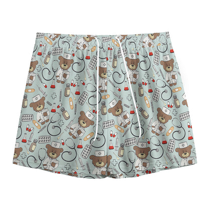 Teddy Bear Doctor Pattern Print Mesh Shorts