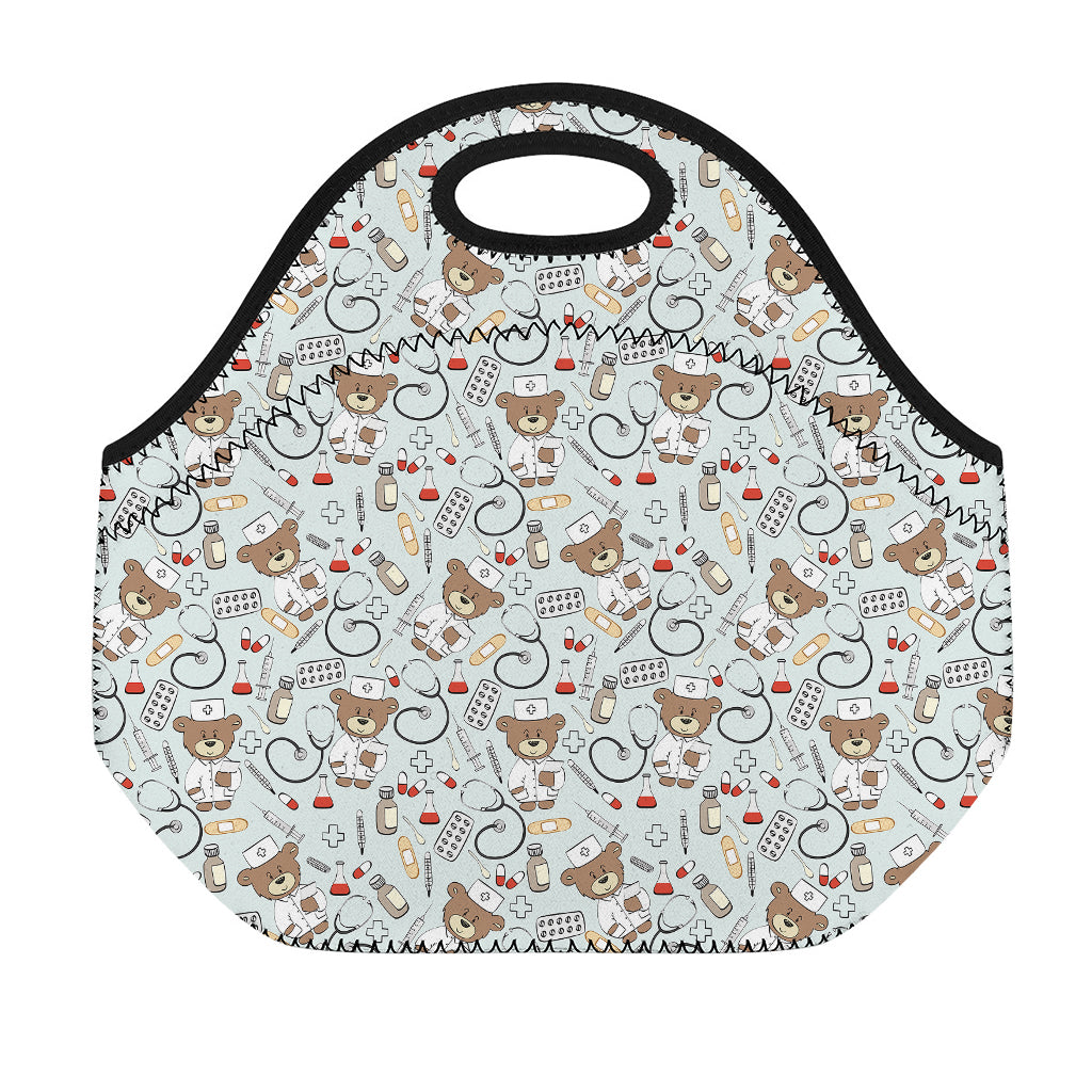 Teddy Bear Doctor Pattern Print Neoprene Lunch Bag