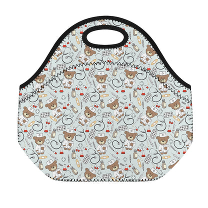 Teddy Bear Doctor Pattern Print Neoprene Lunch Bag