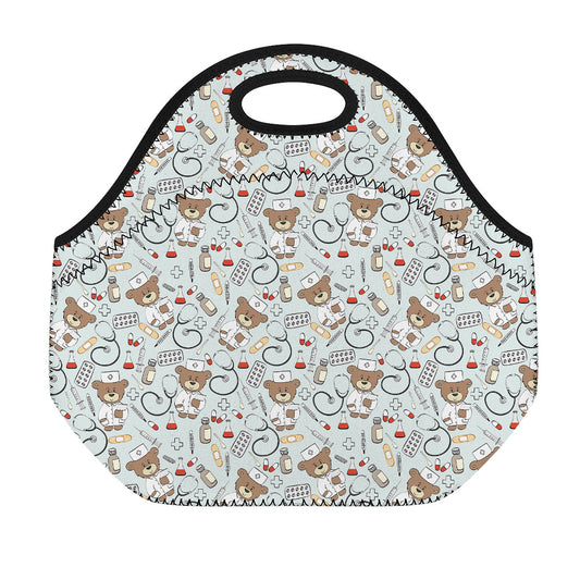 Teddy Bear Doctor Pattern Print Neoprene Lunch Bag