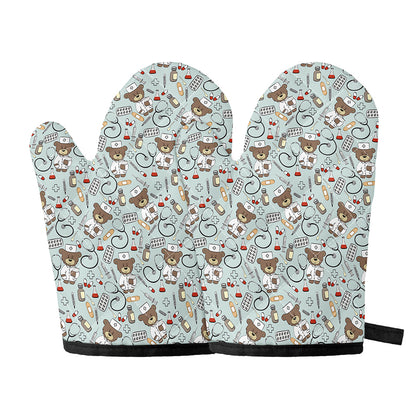 Teddy Bear Doctor Pattern Print Oven Mitts
