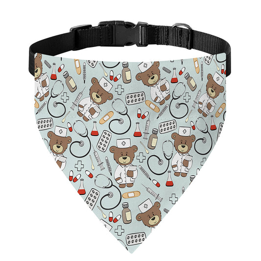 Teddy Bear Doctor Pattern Print Over The Collar Dog Bandana