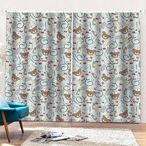 Teddy Bear Doctor Pattern Print Pencil Pleat Curtains