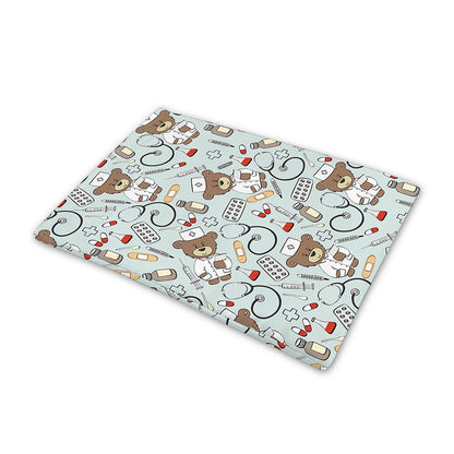 Teddy Bear Doctor Pattern Print Pet Cooling Mat Cover