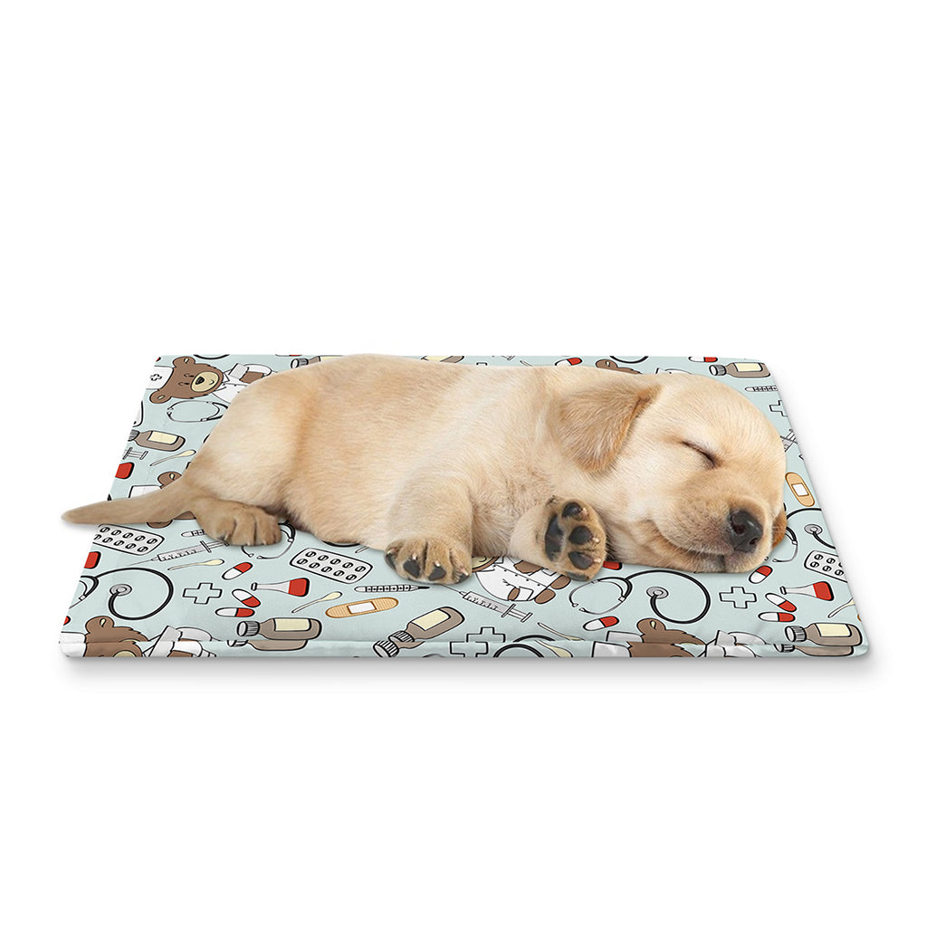 Teddy Bear Doctor Pattern Print Pet Cooling Mat Cover