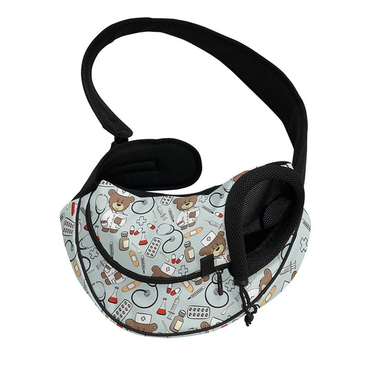 Teddy Bear Doctor Pattern Print Pet Sling Carrier