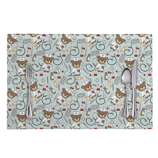 Teddy Bear Doctor Pattern Print Placemat