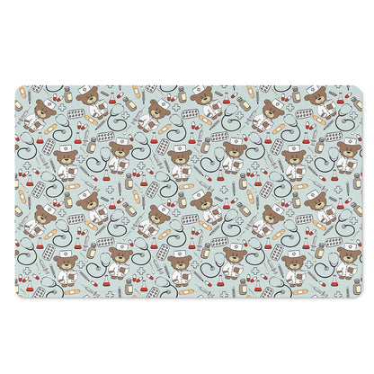 Teddy Bear Doctor Pattern Print Polyester Doormat