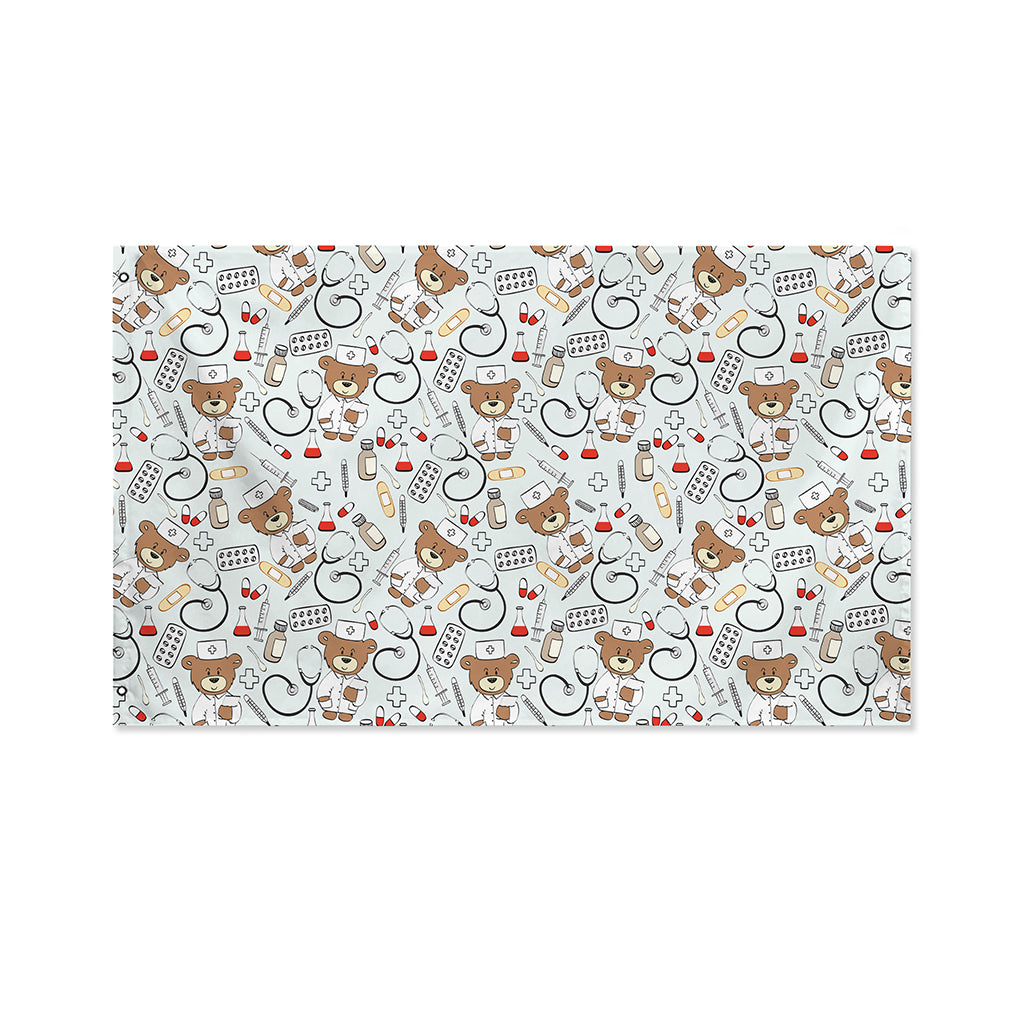 Teddy Bear Doctor Pattern Print Polyester Flag