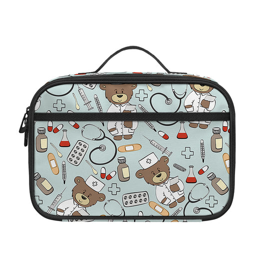 Teddy Bear Doctor Pattern Print Portable Lunch Bag