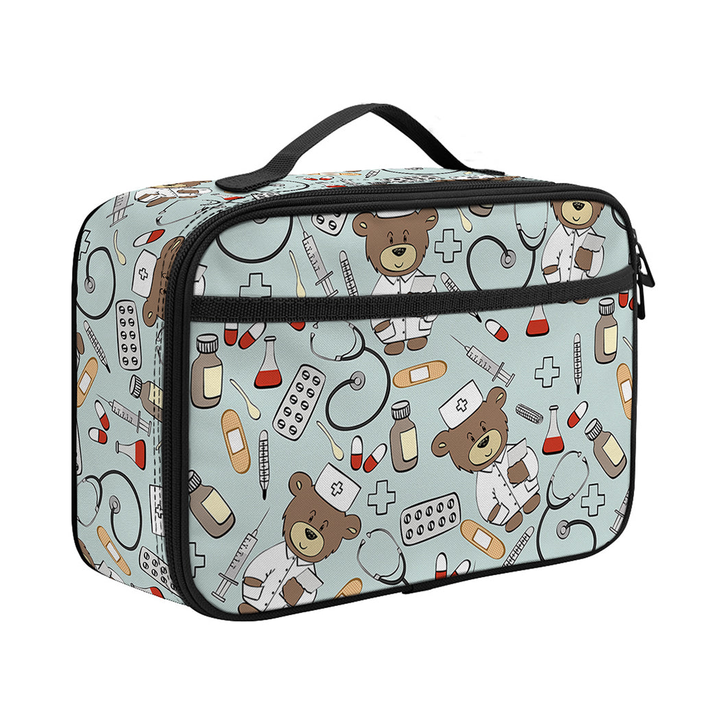 Teddy Bear Doctor Pattern Print Portable Lunch Bag