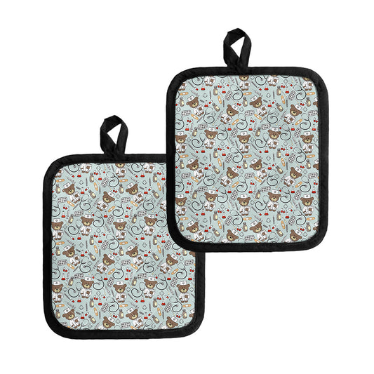 Teddy Bear Doctor Pattern Print Pot Holders