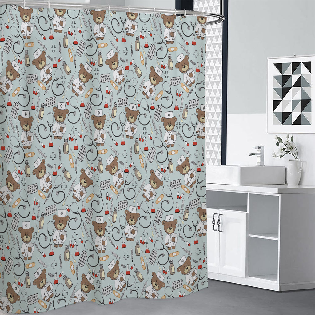 Teddy Bear Doctor Pattern Print Premium Shower Curtain