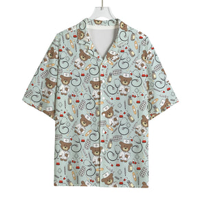 Teddy Bear Doctor Pattern Print Rayon Hawaiian Shirt