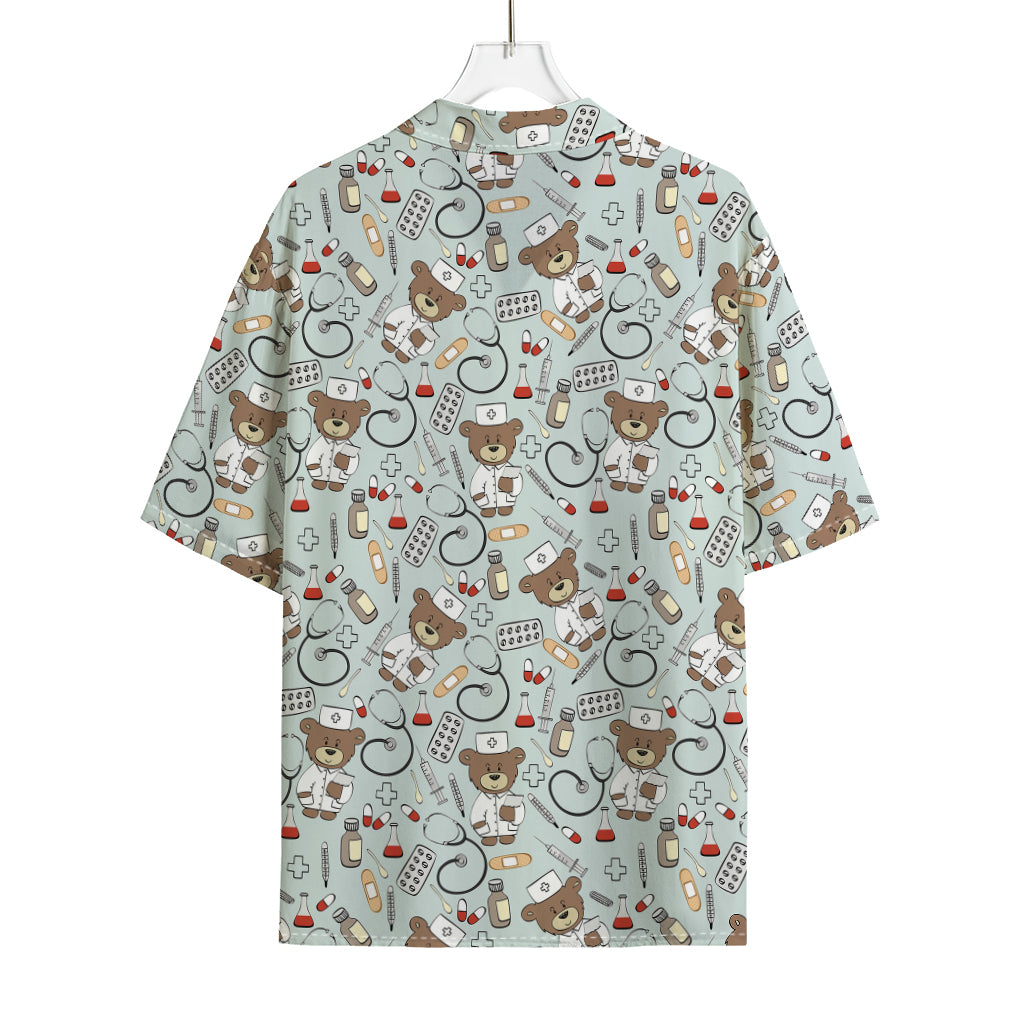 Teddy Bear Doctor Pattern Print Rayon Hawaiian Shirt