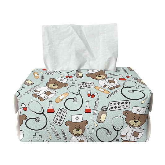 Teddy Bear Doctor Pattern Print Rectangle Tissue Box Cover