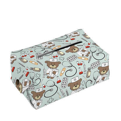 Teddy Bear Doctor Pattern Print Rectangle Tissue Box Cover
