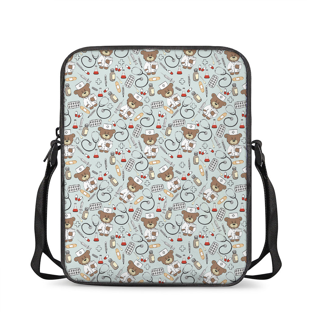 Teddy Bear Doctor Pattern Print Rectangular Crossbody Bag