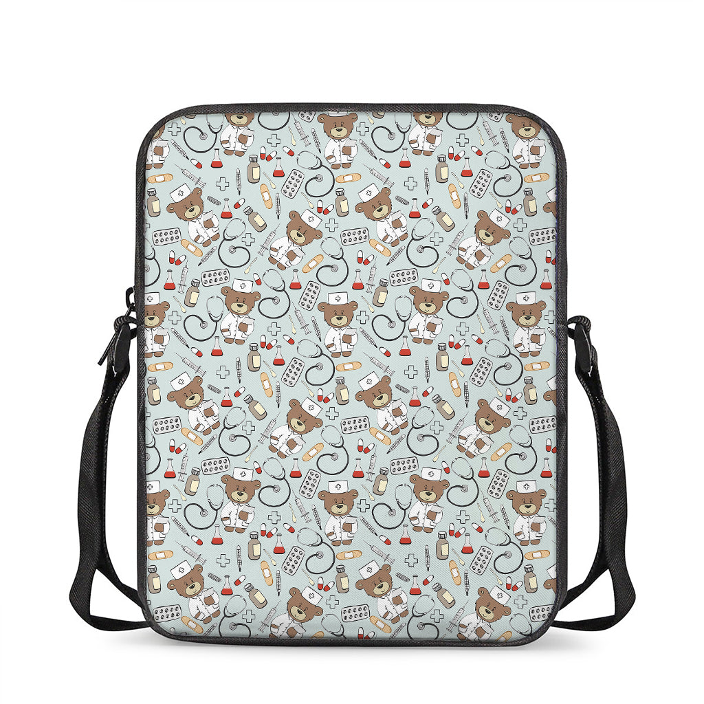 Teddy Bear Doctor Pattern Print Rectangular Crossbody Bag