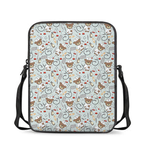 Teddy Bear Doctor Pattern Print Rectangular Crossbody Bag